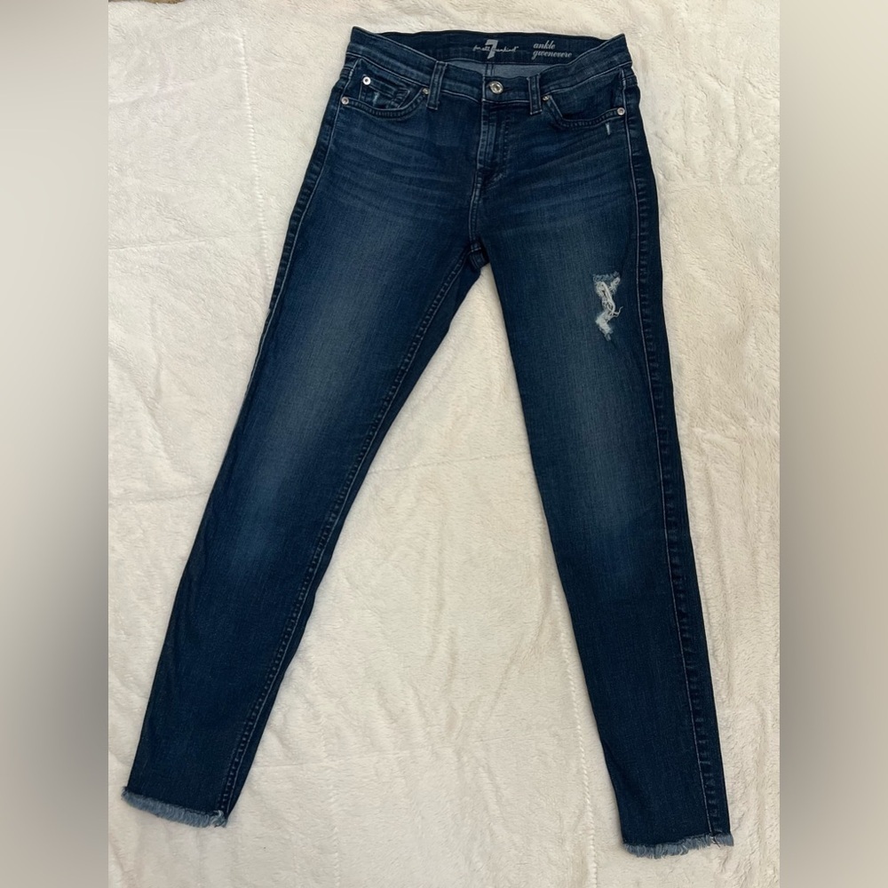 ✨ 7 For All Mankind Ankle Gwenevere Jeans | Dark Wash-Frayed Hem-Distressed